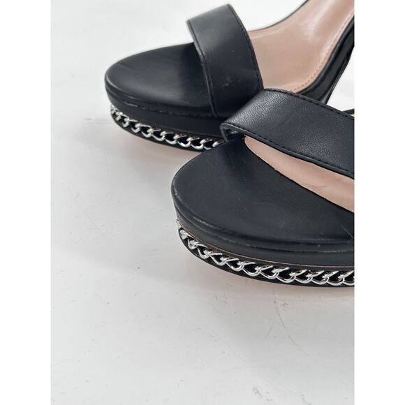 BCBGeneration Noelli Chain Platform Sandals 7 Black NWOT Heels Pumps Ankle Strap - Picture 4 of 8